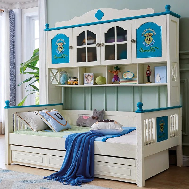 

Children bunk bed multi-functional wardrobe combination bed with bookshelf wholesale