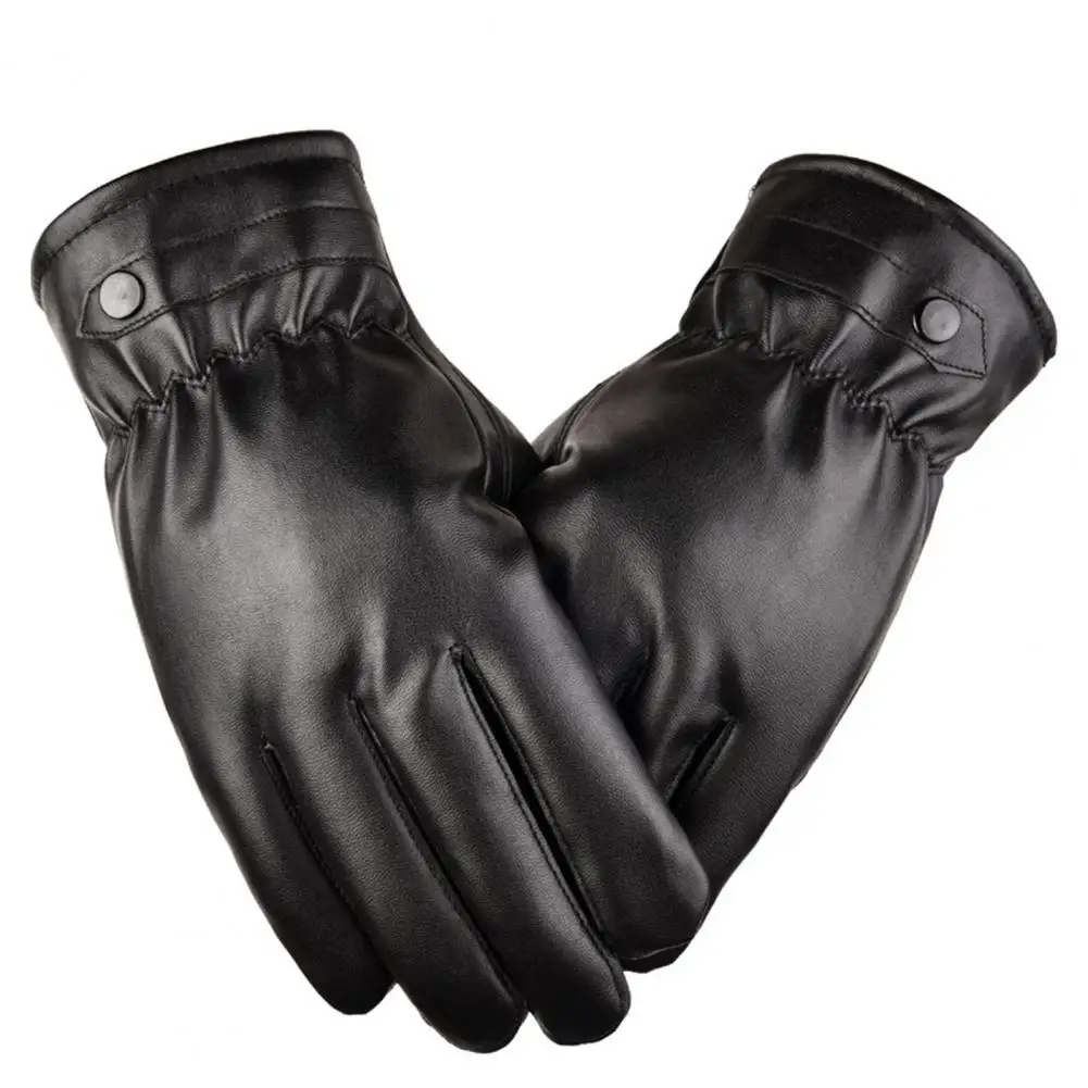 

1 Pair Practical Winter Warm Gloves Water-proof Daily Costume Touchscreen Gloves for Men Faux Leather Gloves