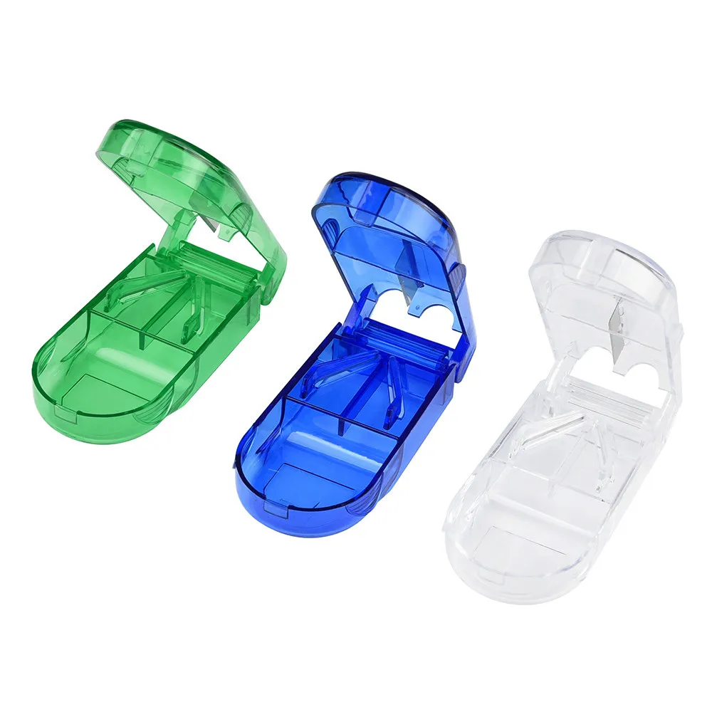 

3 Colors Plastic Pill Cutter Splitter Half Storage Compartment Box Medicine Tablet Holder 2021 New Storage Box Tablet Holder