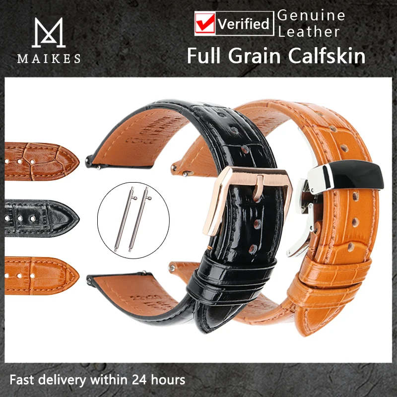 

MAIKES Genuine Leather Watchbands Bracelet Black Brown Cowhide Watch Strap For Women Men 20mm 22mm Wrist Band