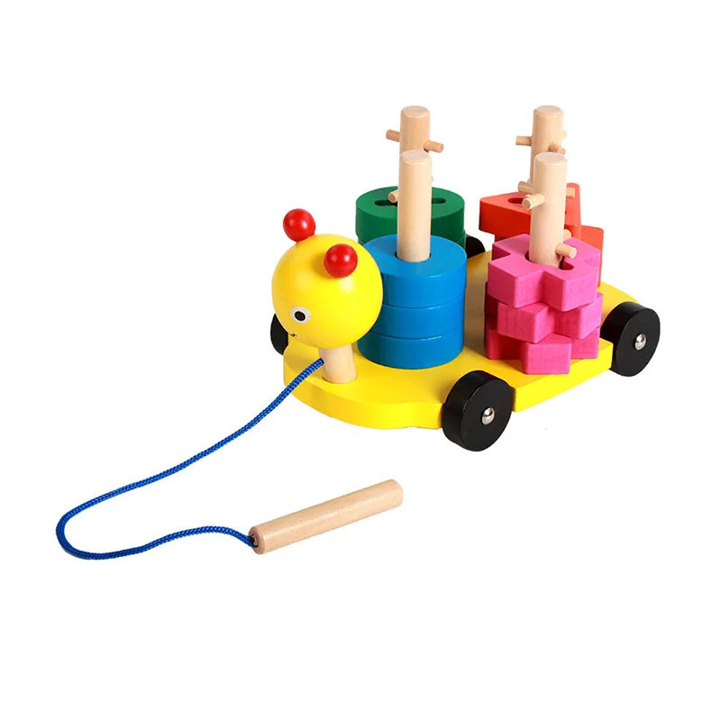

New early education wooden color drag push cart cute caterpillar toys children's interest educational wooden toys