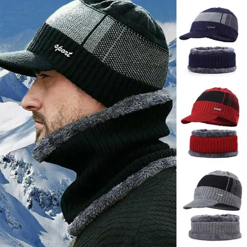 

2020 мягкий шарф, шапка, комплект из двух предметов, зимняя плотная Мужская теплая ветрозащитная Вязаная Шапка-бини, шапки