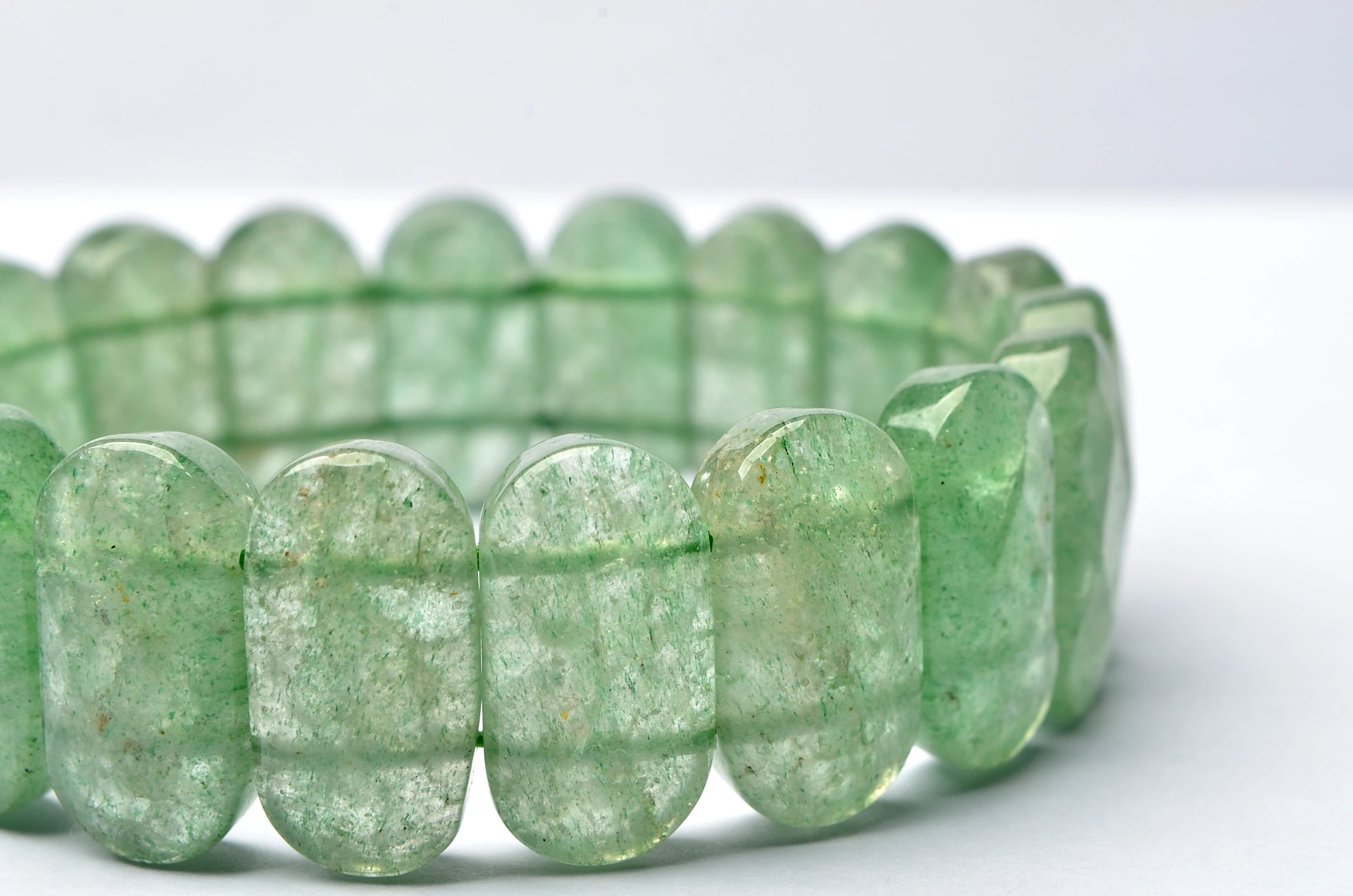 

Natural green strawberry quartz Bracelets Geometry Long Beaded Stone Wrap Bracelet Elastic Bangle