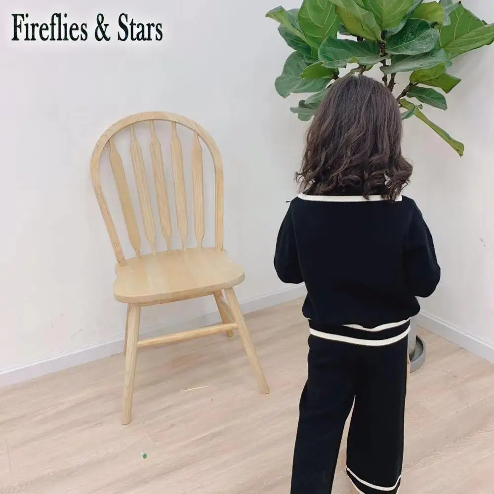 Spring Autumn girls 2 pcs set baby cardigan + wide pants kids knitted suit children brand clothes striped pocket 4 to 12 yrs | Детская