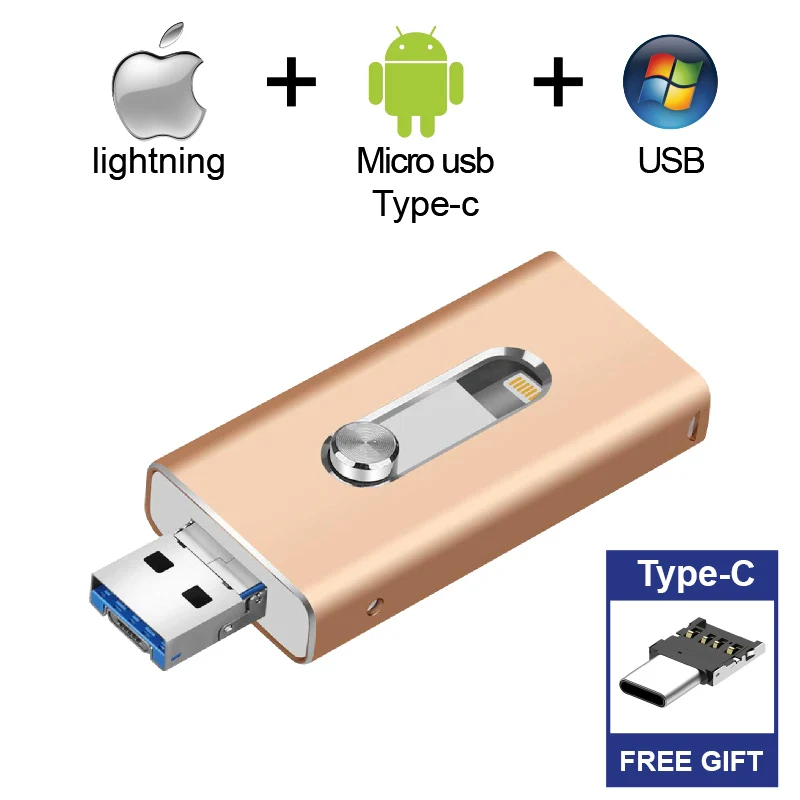 Бесплатный тип-C адаптер Флешка для iphone iPad OTG USB флэш-накопитель Android Micro Photostick USB 3,0 карта памяти 512 ГБ 256 ГБ 128 ГБ