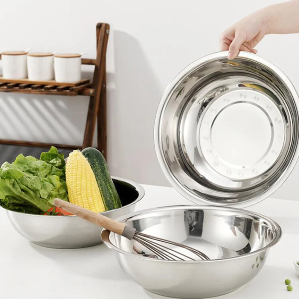 

1pc Stainless Steel Basin Salad Mixing Bowl Vegetable Washing Pot Tableware