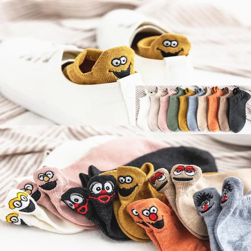 Женские носки 5 пар Kawaii женские хлопковые с вышивкой короткие до лодыжки