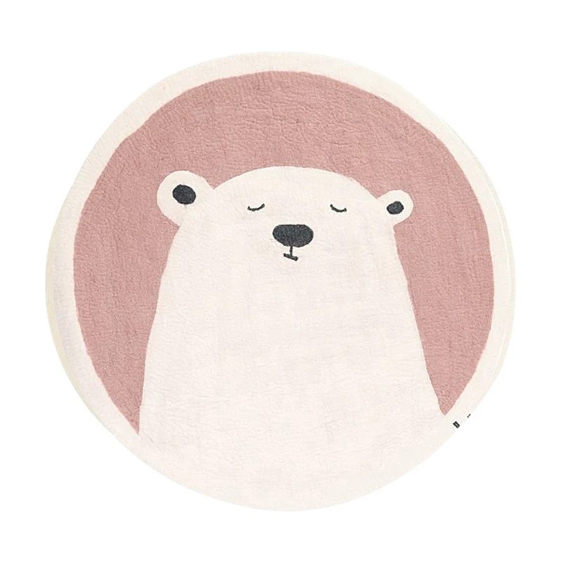 

85DE Baby Play Mat Crawling Carpet Kids Room Floor Rug Round Cartoon Bear Printed Pad