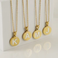 zj hot sale 2022 mimimal gold color natural shell a z initials coin disc pendant necklaces women stainless steel letters chokers