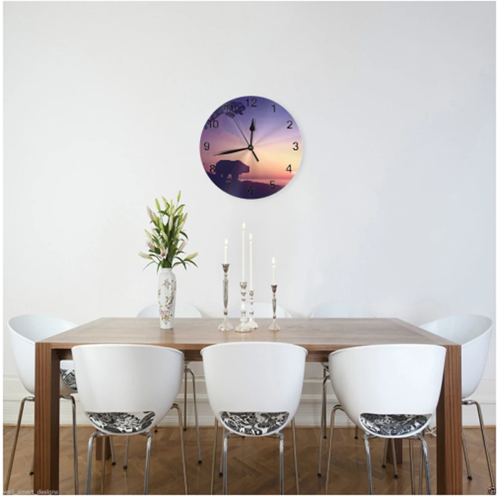 Круглые Настенные часы с рисунком медведя животного цифровой циферблат