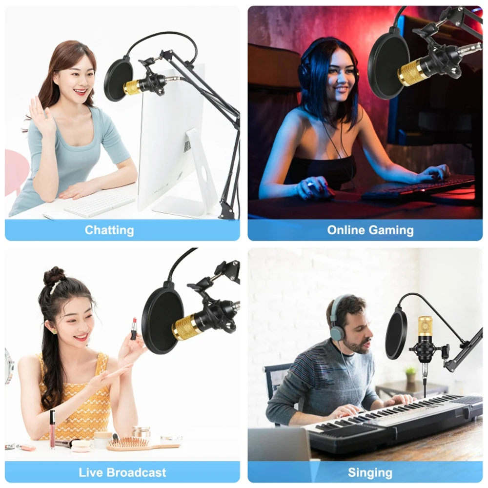 

PULUZ Condenser Microphone S-tudio Broadcast Singing Kits with Suspension Arm & Metal Anti-Shock Mount & USB Sound Card