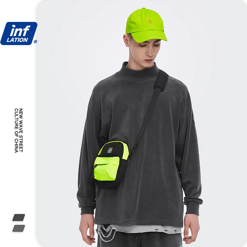 Футболка мужская оверсайз с высоким воротником и длинными рукавами флисовая