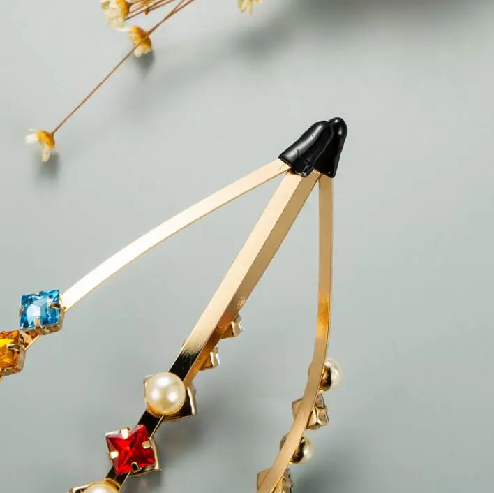 

Fashion double-layer metal women Korean pearl inlaid rhinestone super flash hairbands