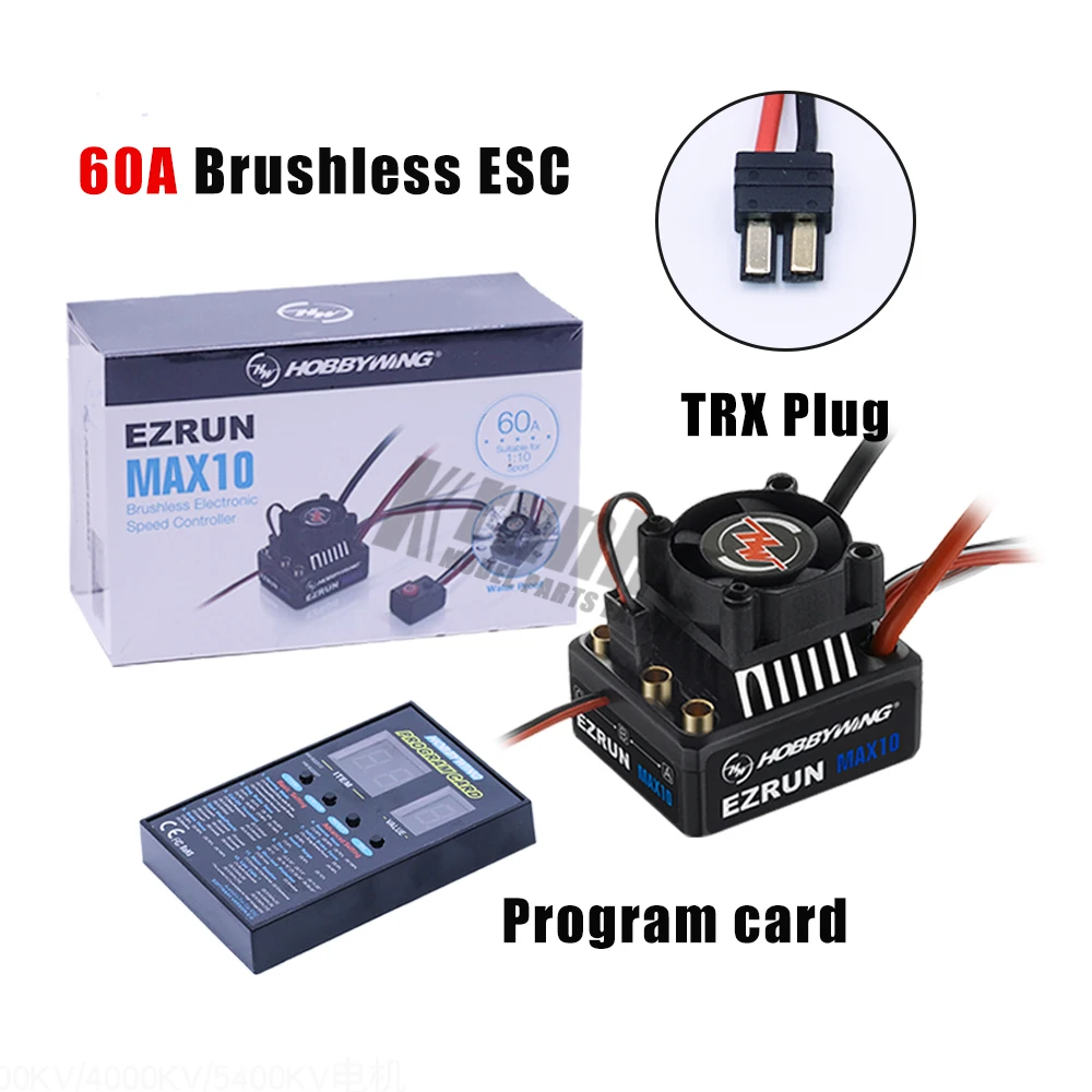 TRX ESC 1pcs Original Hobbywing EZRUN MAX10 60A Waterproof ESC With 6V/7.4V BEC 2-3S Lipo Speed Controller Brushless ESC for 1/10 RC Car - Цвет: TRX ESC