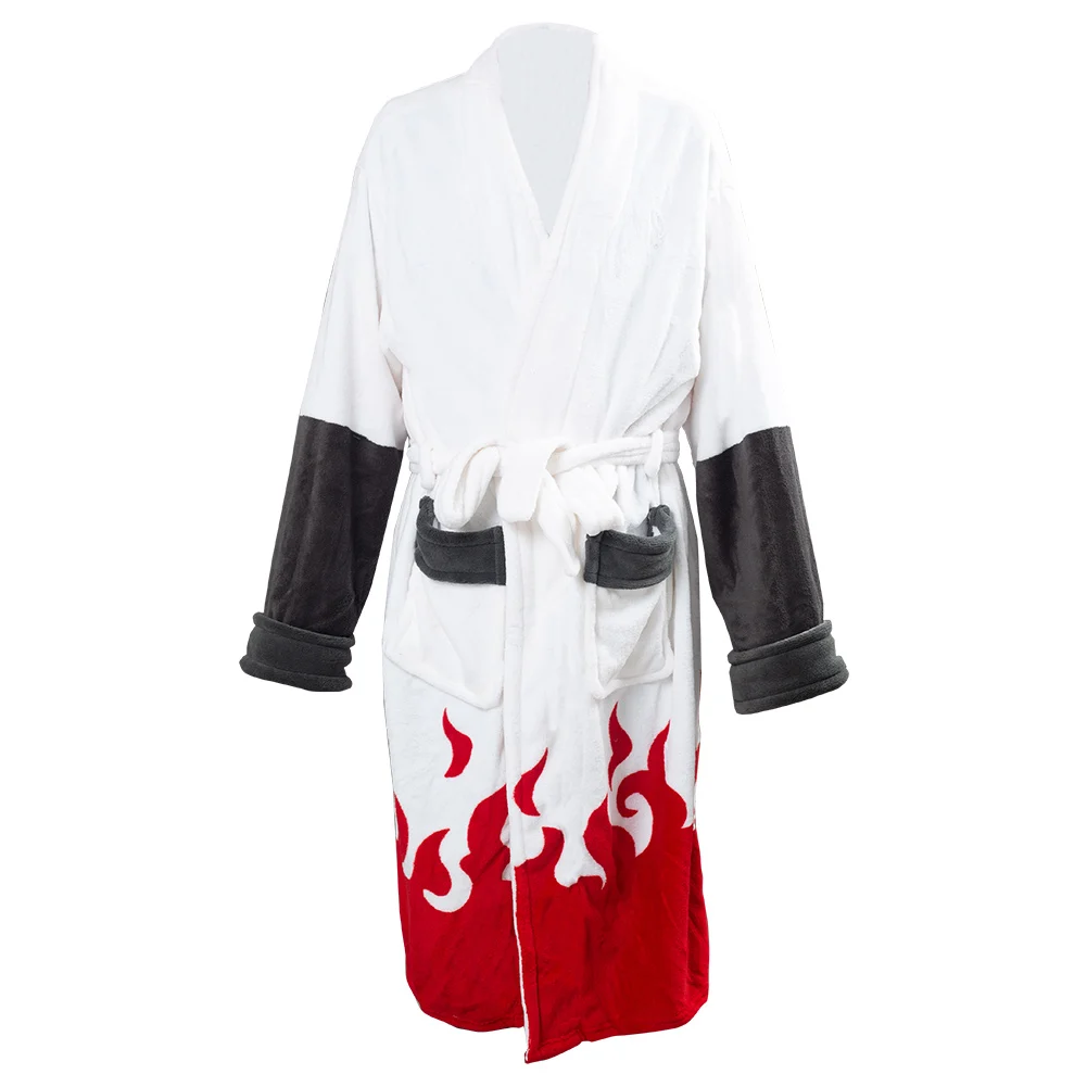 Dropshipping Anime Robe Akatsuki Cosplay Bathrobe Fleece Warm Nightgown Men Winter Long Coat Sleepwear Xmas Gift | Тематическая