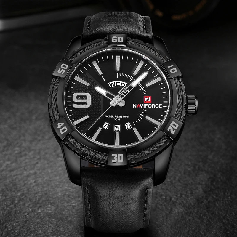 Часы мужские кварцевые с датой на кожаном ремешке | Наручные часы