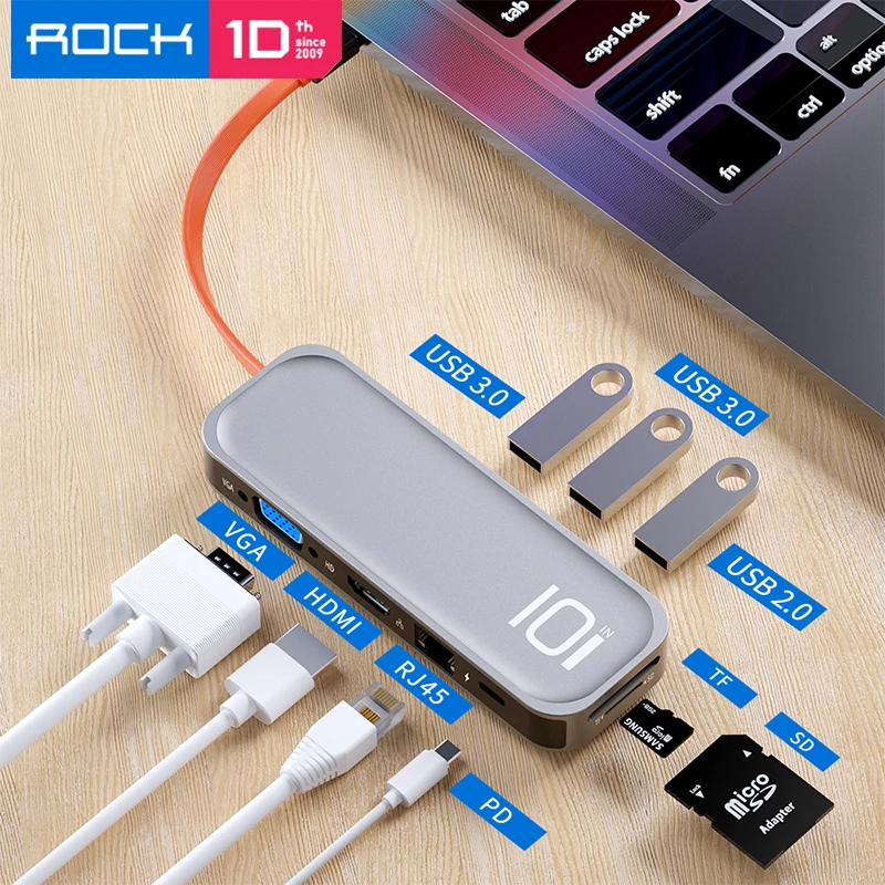 

Рок-н-usb-хаб Тип C Мульти USB 3,0 HDMI VGA RJ45 адаптер док-станция для MacBook Pro/Air USB-C Тип-C 3,1 разветвитель 3 Порты и разъёмы USB C концентратор USB