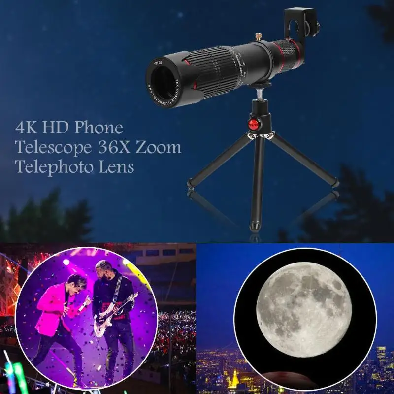

ALLOET 4K HD Phone Telescope 36X Zoom Cellphone Camera Telephoto Lens W/ Tripod Shutter Remote Control For iPhone XS X