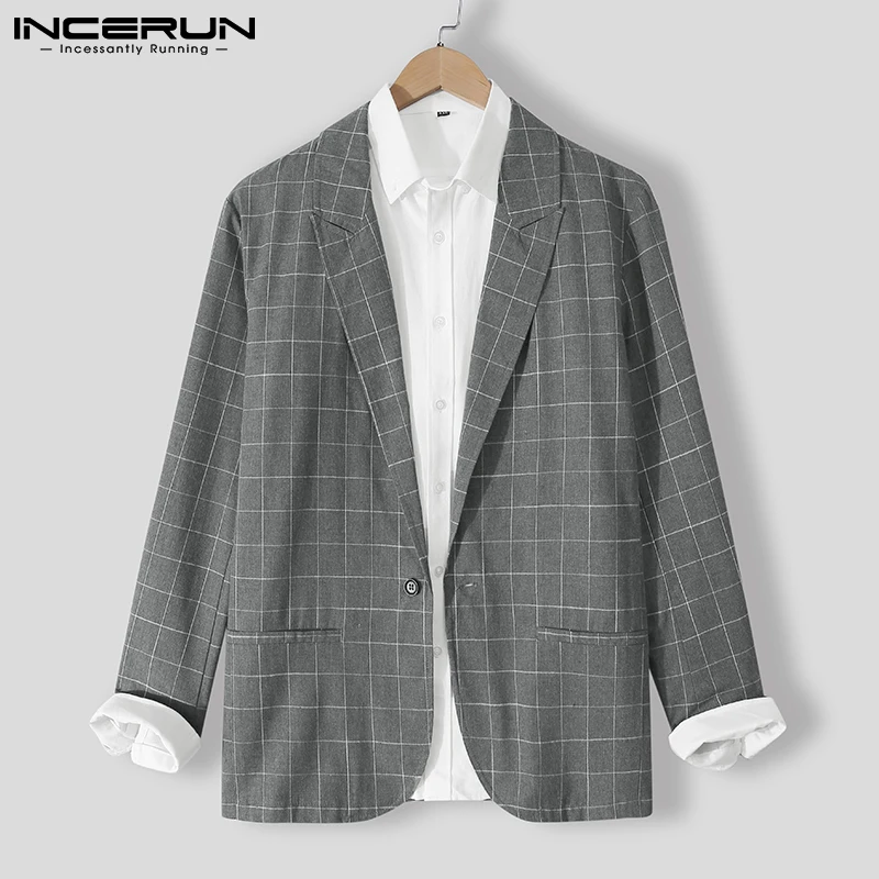 

Men's Casual Long Sleeve Lapel Plaid All-match Jackets Stylish Leisure Well Fitting Coat Suit Jackets S-5XL INCERUN Tops 2021