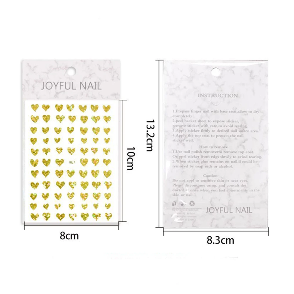10x8cm 3D Love Heart Red Black White Laser Gold Silver Nails Sticker Self -Adhesive DIY Manicure Nail Art Decal Decoration | Красота и