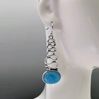 bohemian blue cloud protein stone earrings chinese retro national creative wave shaped long swing earrings anniversary gift