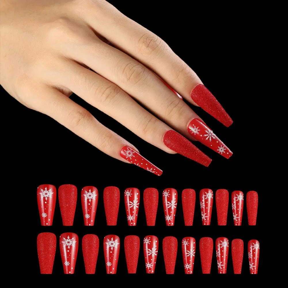 

Beauty Ballet Long Paragraph Artificial Nail Art Merry Christmas Press On Ballerina False Nails Fake Nail