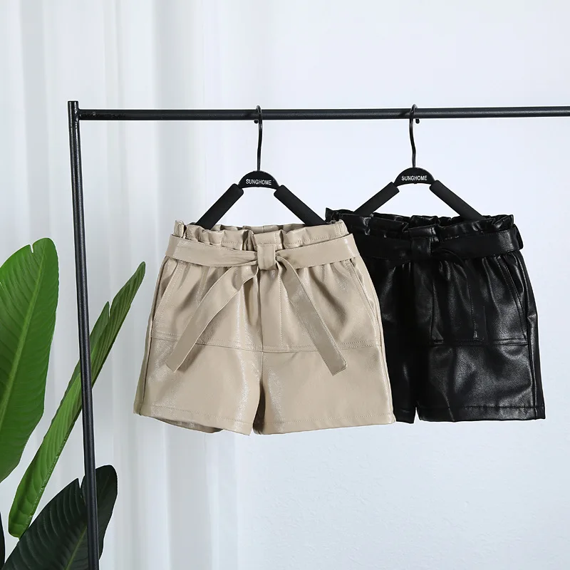 Детские кожаные штаны 2019 г. новые модные осенние шорты с бантом-бабочкой для