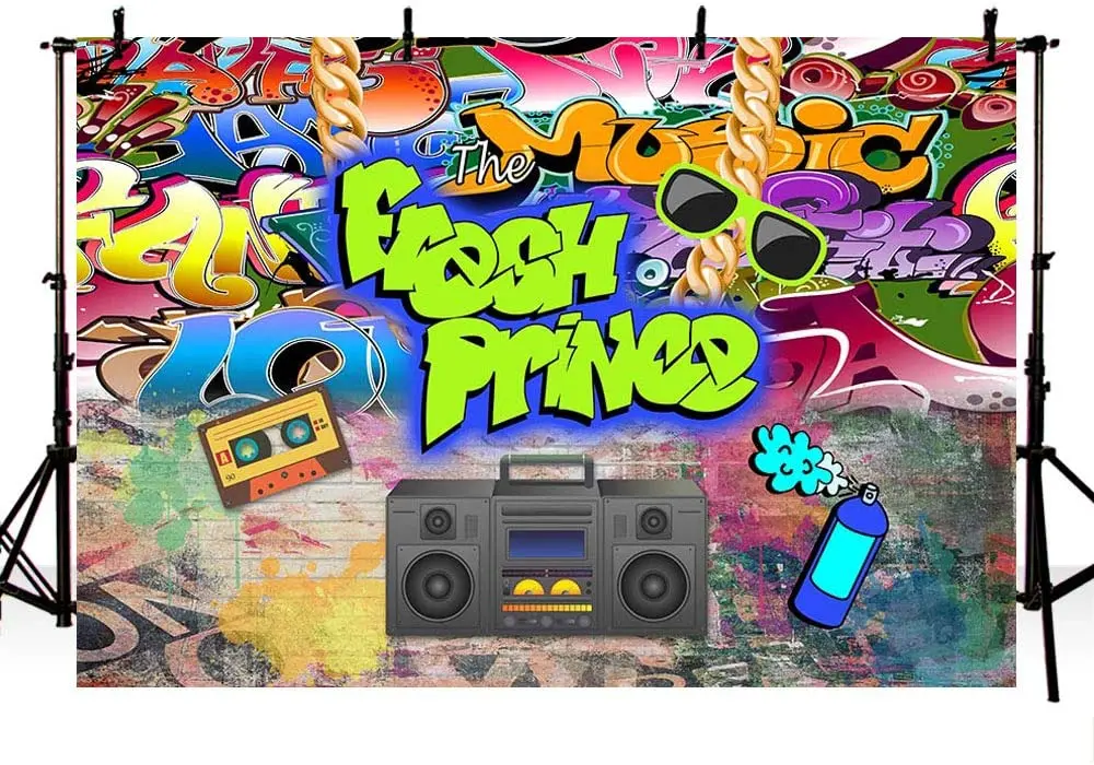The Fresh Prince Baby Shower Party Decorations Banner Photo Studio Background Graffiti Brick Wall Hip Hop Vintage Disco Neon Boy