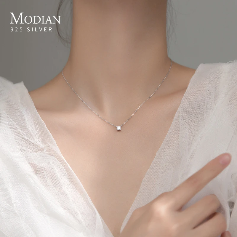 Modian Brands Kalung Liontin Zircon Berkilau Potongan Geometris Perak Murni 925 Sederhana untuk Wanita Perhiasan Pertunangan Pernikahan