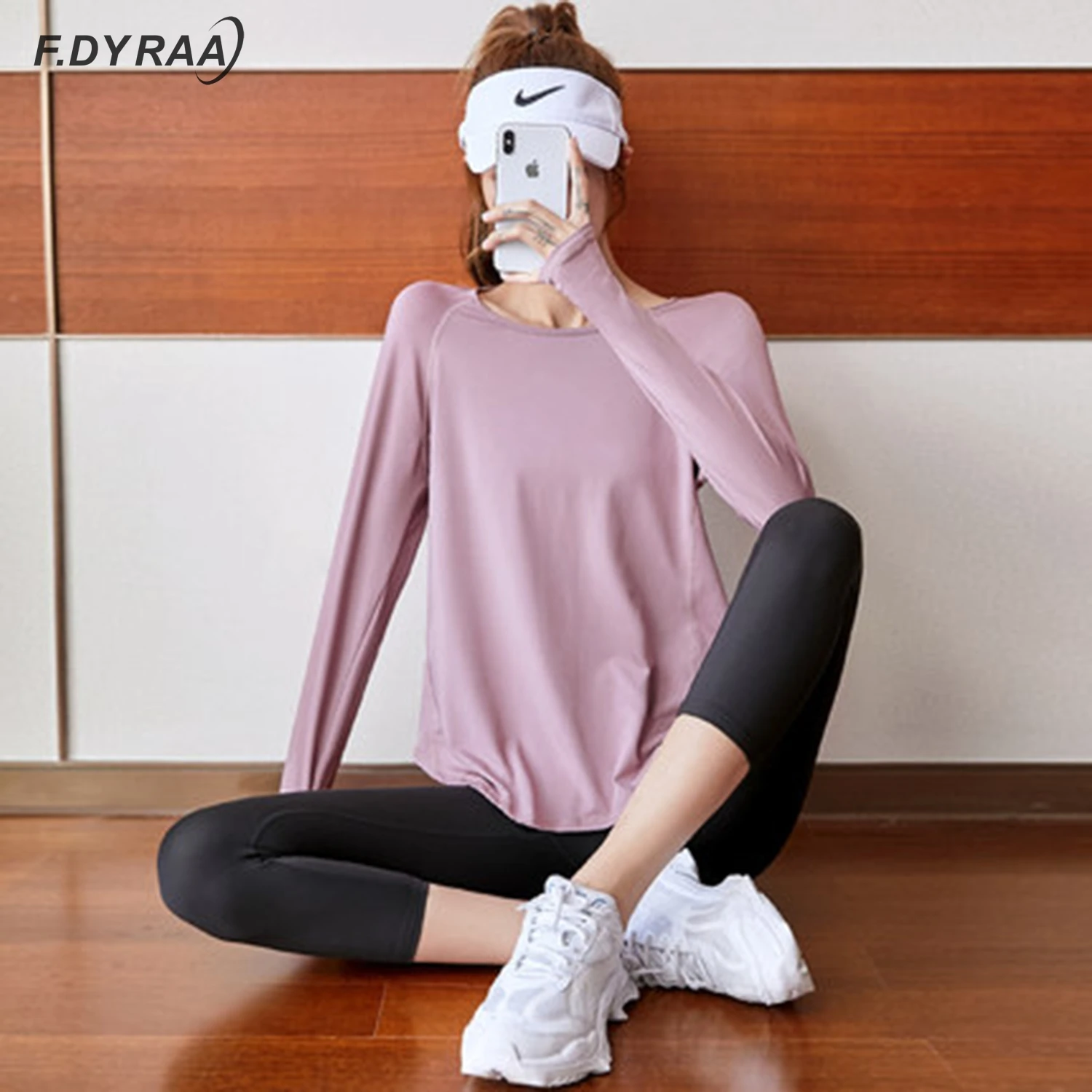 F.DYRAA женские спортивные топы для йоги свободная рубашка эластичная футболка с