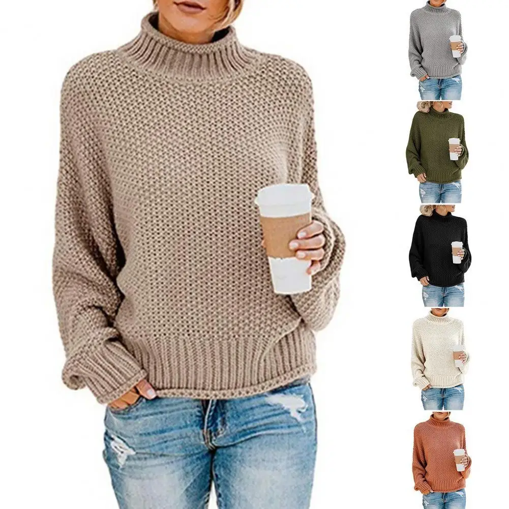 

Pure Color Knitted Sweater Women's Long Sleeve Sweater All-match Turtleneck Flap Sweater Pullover Fall/Winter Casual Sweater
