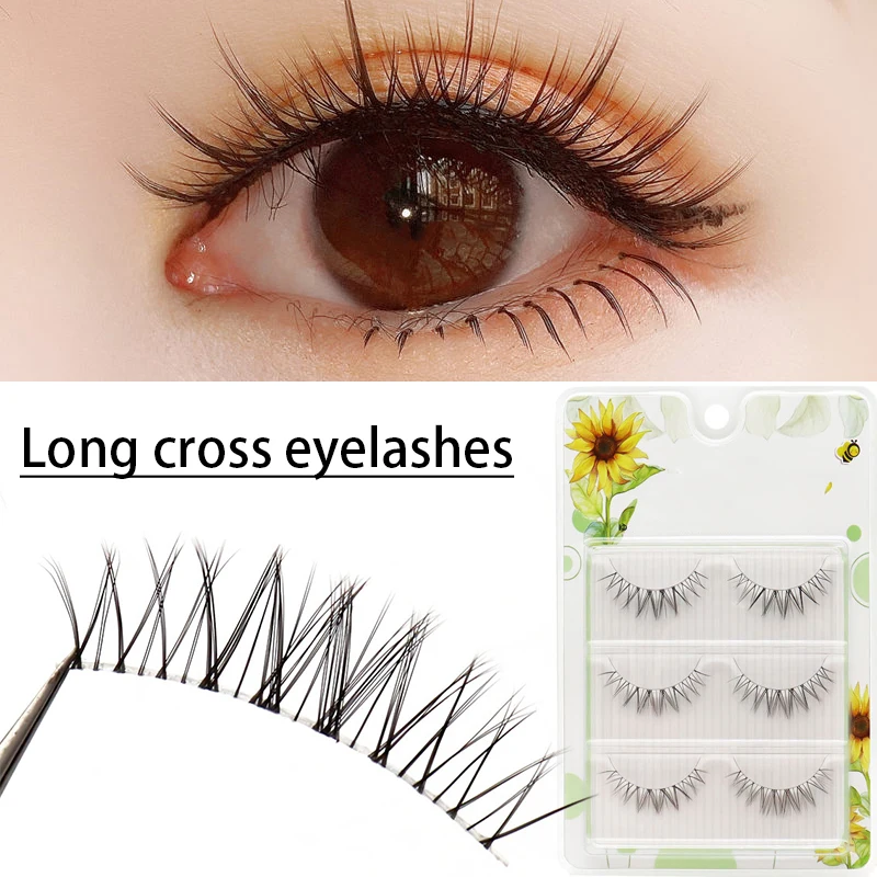 

3 Pairs False Eyelashes Natural Thin Eyelashes Crossed Handmade Lashes Transparent Soft Stem Light Stage Eye Makeup Eyelashes