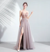 cherry pink new evening dress handmade sequins beading backless v neck lllusion prom formal gown custom made