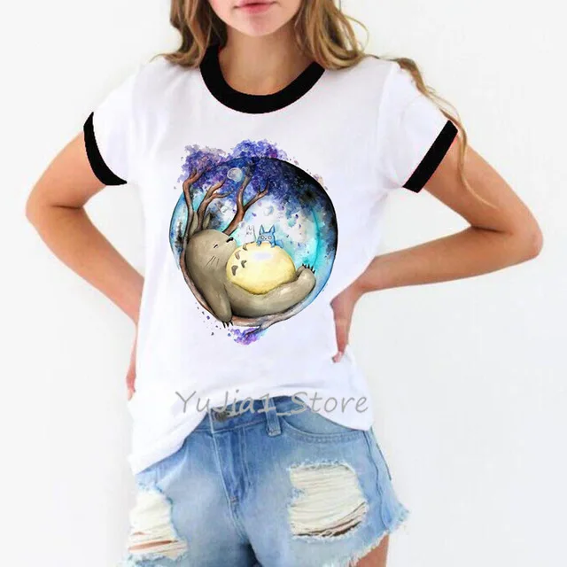 Винтажная Футболка harajuku kawaii no face totoro femme Miyazaki Hayao аниме с героями мультфильмов Spirit