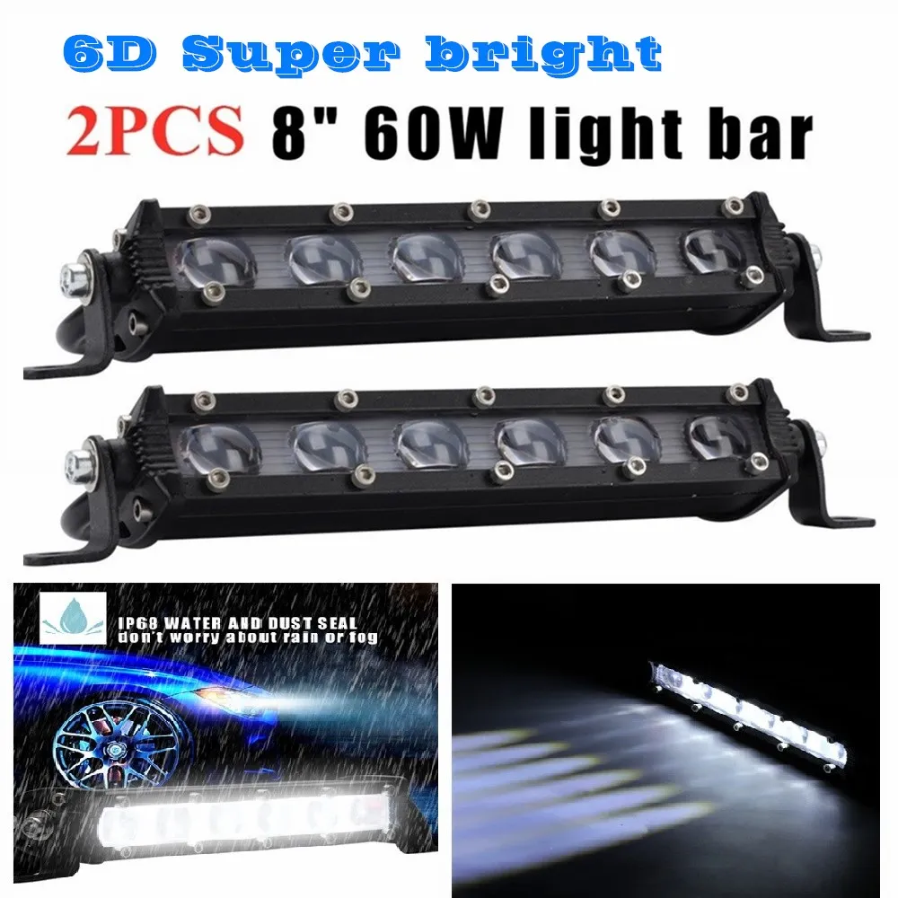 

Светодиодная панель рабочего освещения 6D, 8 дюймов, 60 Вт, водонепроницаемая, IP68, для 4x4 внедорожников, полноприводных квадроциклов, фары для в...