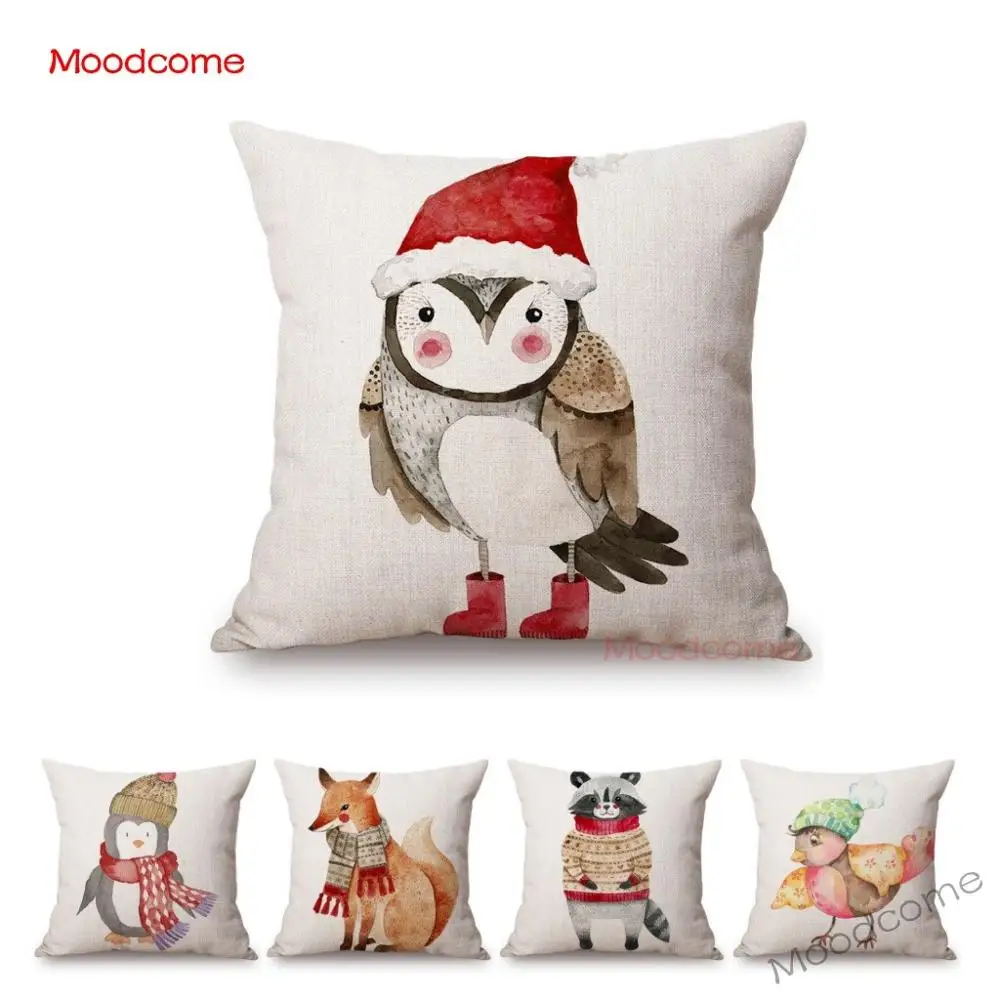 Милый Рождественский чехол с изображением лесных животных совы лисы медведя