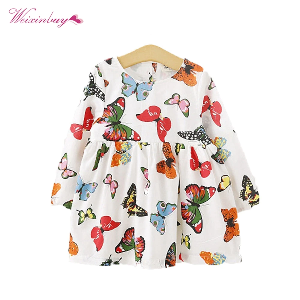 Платья одежда стильная для маленьких девочек детей платье-туника с бабочкой