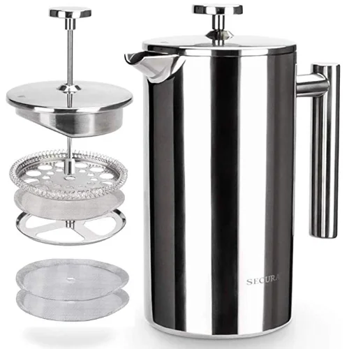 Coffee Maker Stainless Steel Insulated Coffee Press Silver