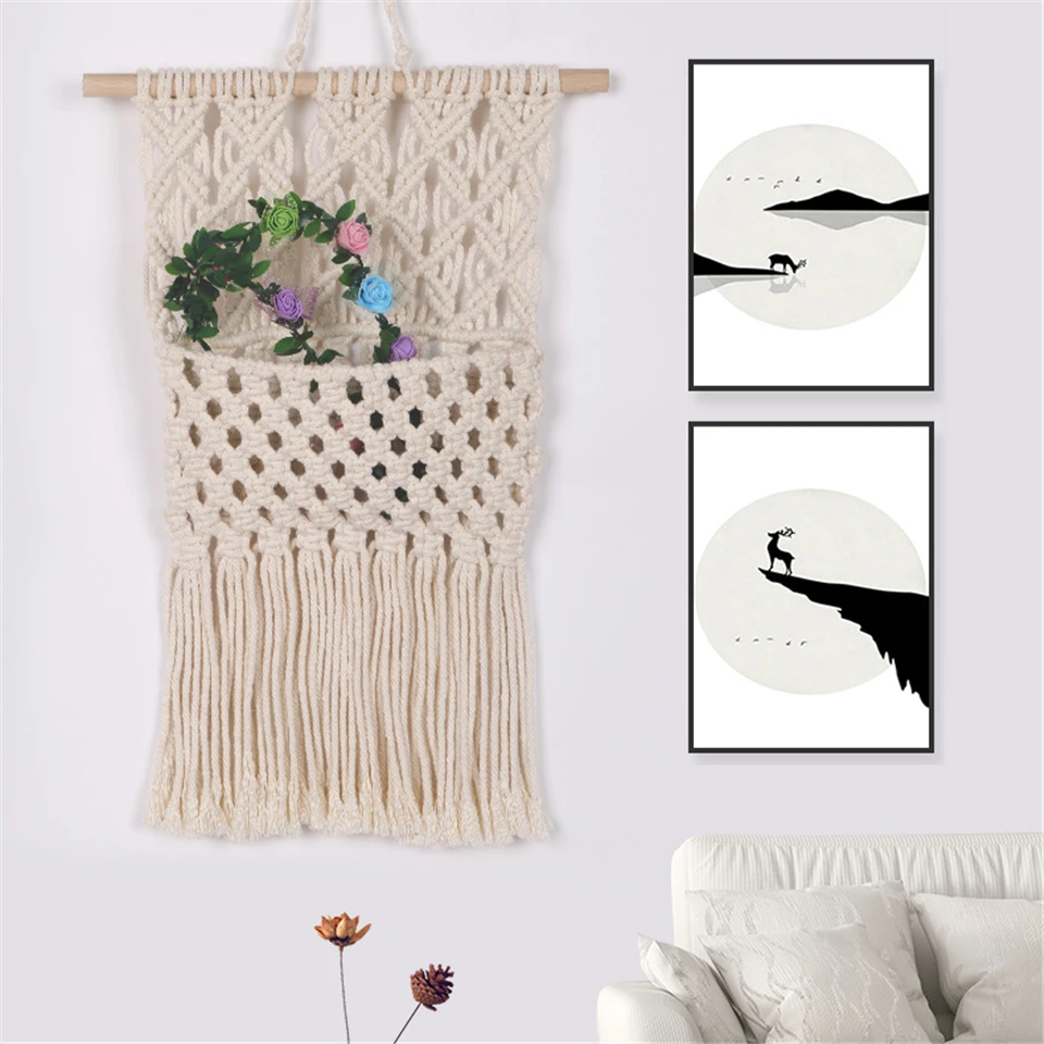 Висячие в стиле бохо корзина тканая карманная макраме настенный гобелен