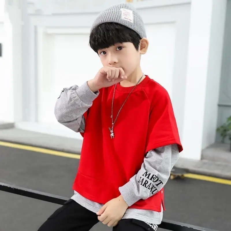 

Quick delivery 2021 Spring and Autumn New Hooded Sweater Baby Western Style Hooded Patchwork Shirt Bottoming Children's Clothing