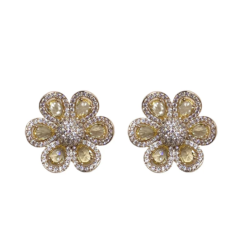 

Bilincolor trendy cz yellow flower stud earrings female wedding jewelry