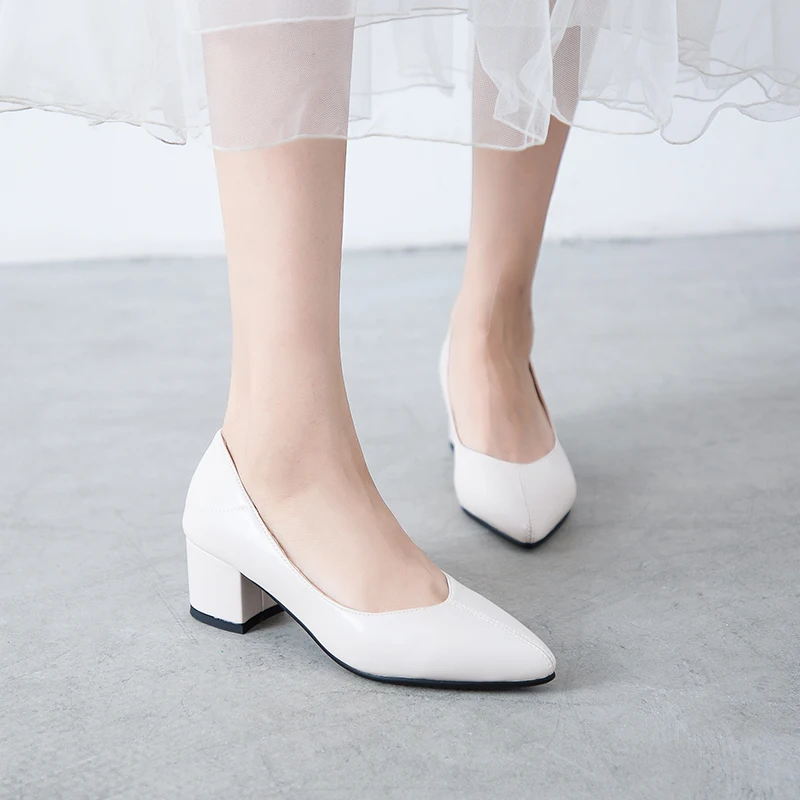 2020 sexy Women Pumps High Heels Shoes Female Fashion Patent leather Thick Heel Ladies Shoe Pointed Toe Wedding | Обувь