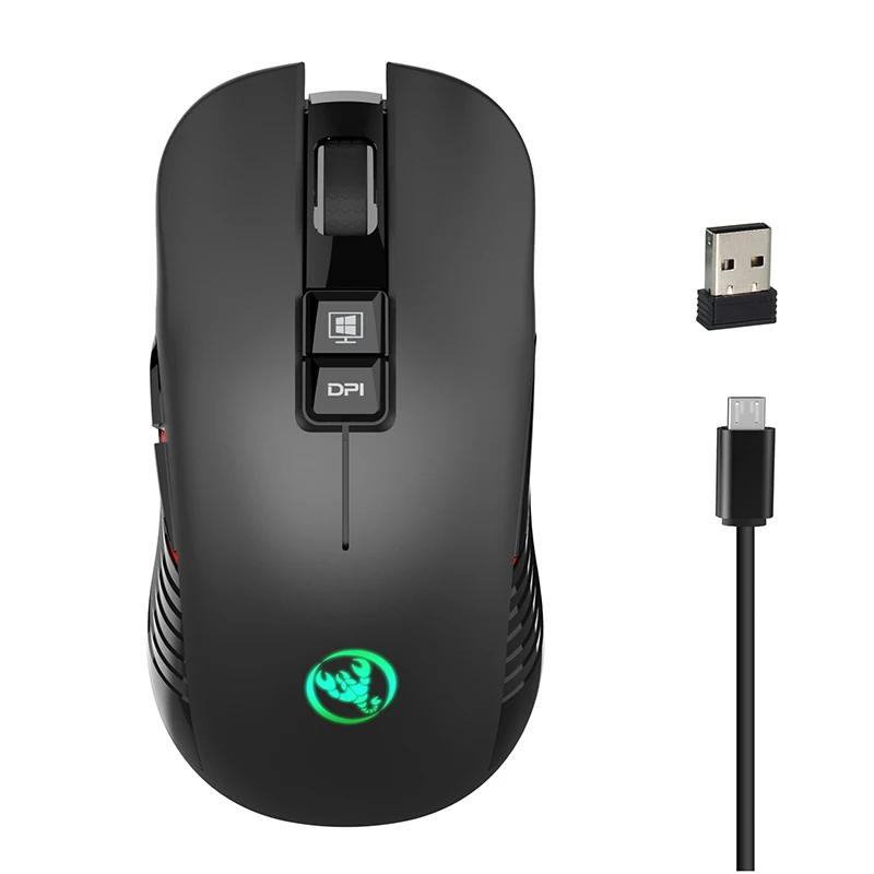 Black VicTsing 2,4G USB перезаряжаемая игровая мышь 3600 dpi 4 уровня регулировки dpi 8 кнопок беспроводная мышь с RGB светильник для PC Gamer - Цвет: Black