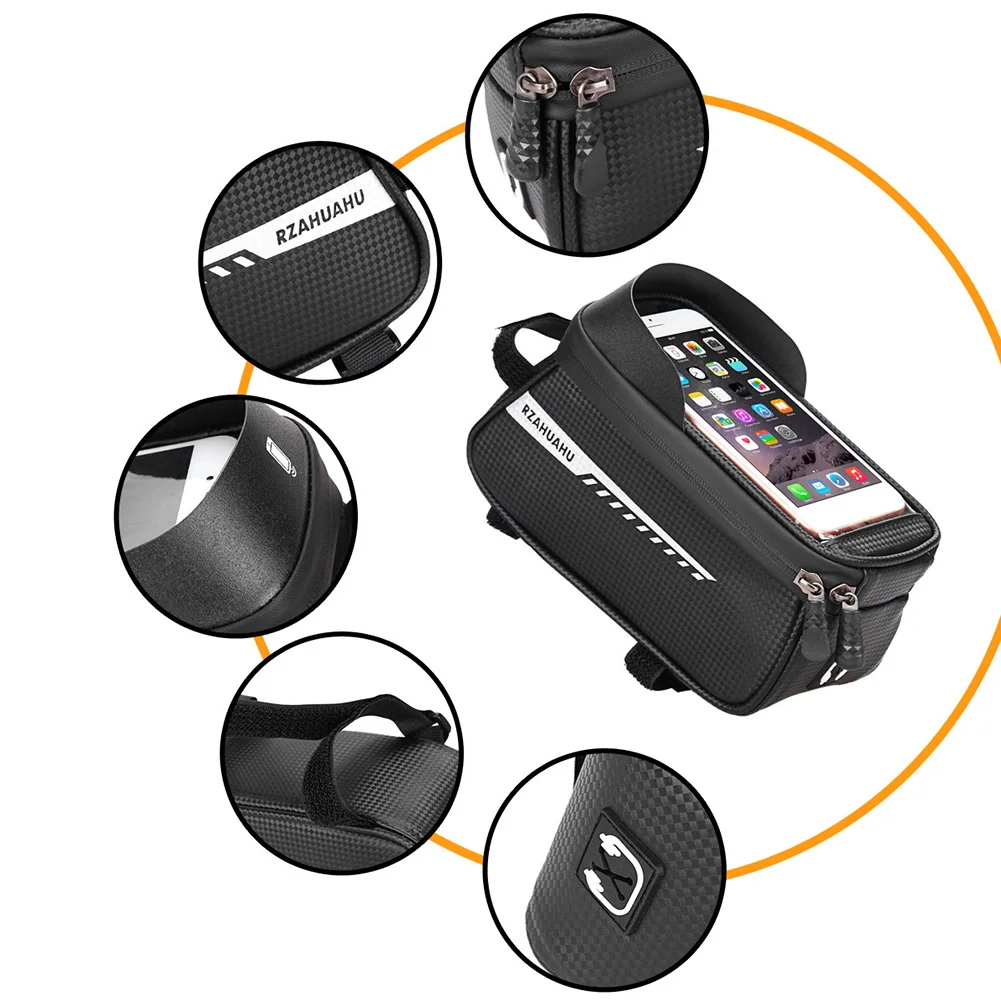 bicycle bag frame front top tube cycling bag reflective 6 5in phone case touchscreen phone pannier mtb mountain bike accessories free global shipping