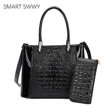 2Pcs Fashion Luxury Handbag Women Bags Crocodile Pattern Wallet Shoulder Bags High Quality Tote Crossbody Bags For Women 2019