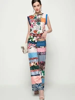 striped printed sleeveless round neck ladies top straight pants flower pants 2021 springsummer new fashion suit