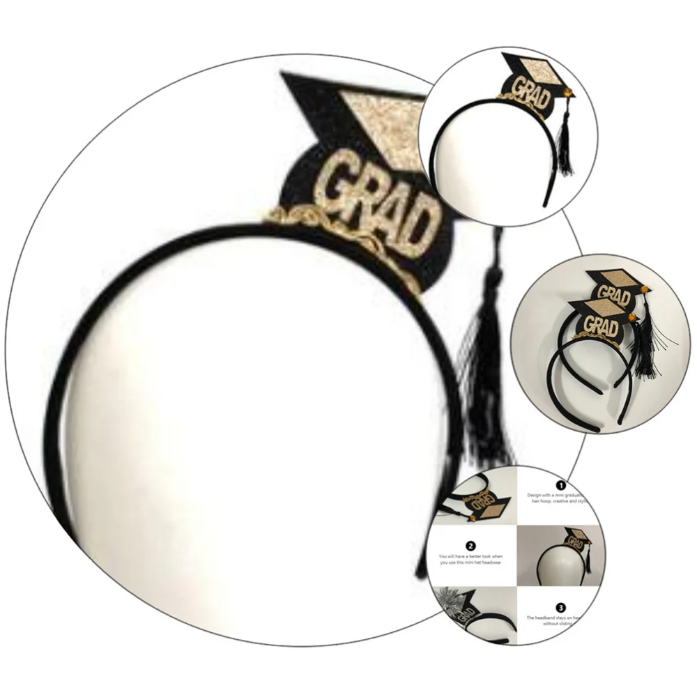 

2pcs Graduation Letter Hat Hair Hoops Photo Props Stylish Headdress Decorations