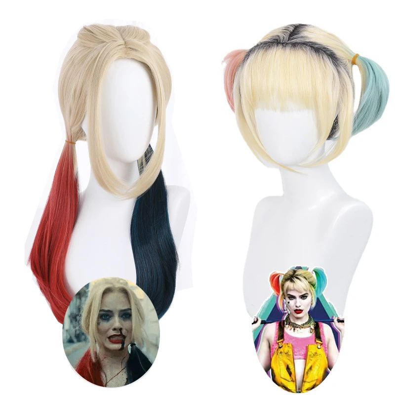 

Moive Birds Of Prey Suicide Harley Headwear Quinn Wig Women Girl Cosplay Wigs Squad Hair Ladies Halloween Costume Props Wig Cap