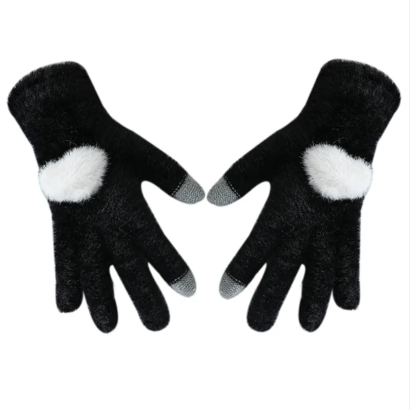 Gloves Knitted Women Touch Screen New Winter Soft Rabbit Wool Knitted Gloves Warm Lovely Girls' Pink Heart Mittens Gloves