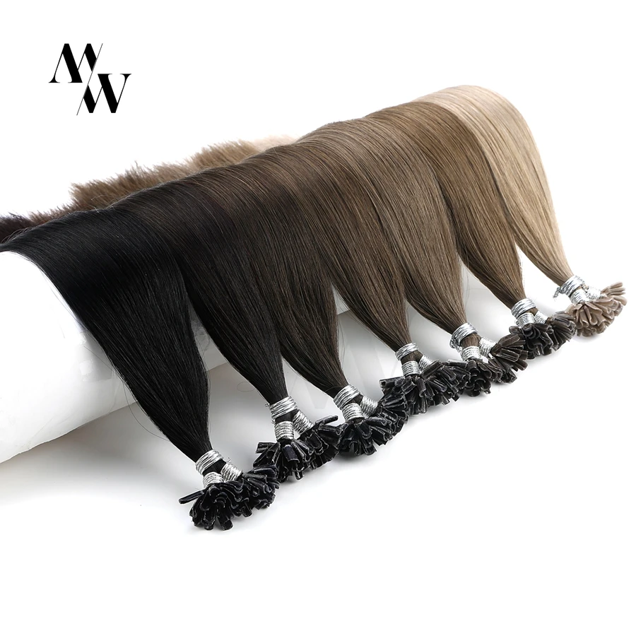 MW 16 20 24 28 Inches Remy Keratin U Nail Tip Fusion Human Hair Extensions European Natural Hair Straight Pre Bonded Capsules